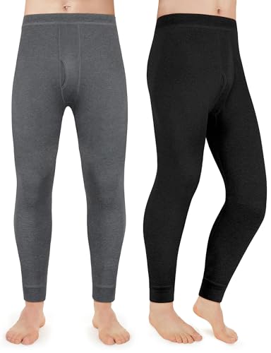 MELLIEX 2 Pares Pantalones Térmicos Largos para Hombre Negro y Gris Calzoncillos para Hombre de Algodón - L