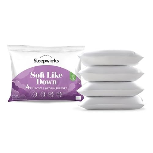 Sleepworks Soft Like Down Pair Pillows, Hotel Quality, Hollowfibre Filled, Soft Touch Fabric, Machine Washable, Made In UK, 48cm x 74cm (19” x 29)