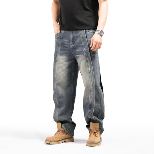 LUOBANIU Men's Baggy Cargo Jeans with Design Wide Leg Hip Hop Skateboard Streetwear Loose Fit Denim Pants4