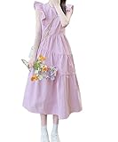 [Amulet] サマーワンピース 韓国ファッション 10代 20代 30代 可愛い 脚長効果 デート ギャザー ティアード フリル袖 カジュアル きれいめ Aラインdy-1246-pk-f