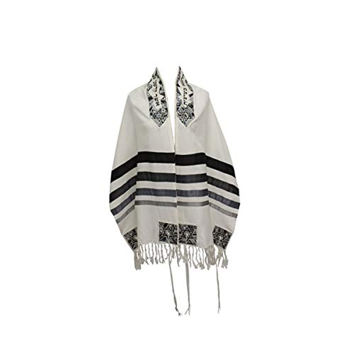 Yair Emanuel Tallit Prayer Shawl - Embroidered Silk Black and Grey Stripes and Magen David Design Tallis - Comes with Matching tallit bag and kippah - 20 Inch