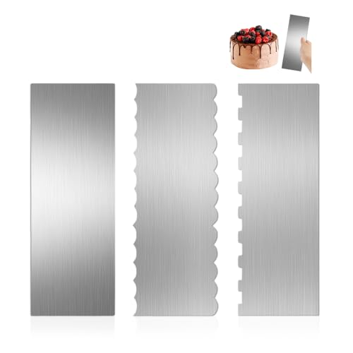 HMCEY 3 Piezas Raspador de Tartas de Reposteria,Espatula Pasteleria Acero Inoxidable,Espatula Reposteria Metalica,EspáTula Grande para Alisar Pasteles,Scrapers Tartas,Raspador de Crema Mantequilla