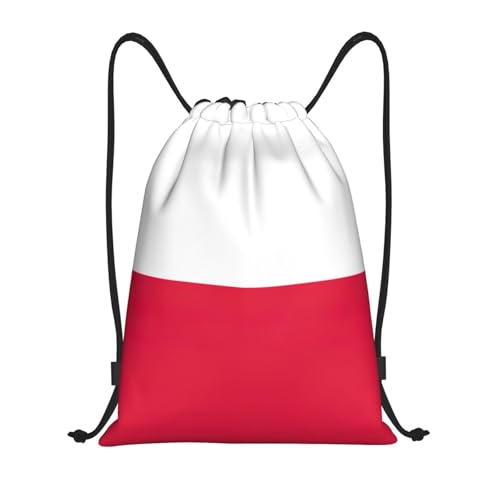 Polish Flag Print Drawstring Backpack Lightweight Sport Bag,Pull String Back Sack Suitable Gym,Travel