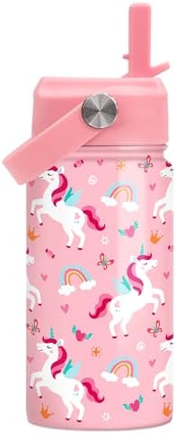 Unicorn Water Bottle for Girls - Kids Water Bottle with Straw Lid...