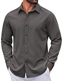 COOFANDY Men's Long Sleeve Button Down Shirt Wrinkle Free Untucked Dress Shirt Casual Denim Shirt Dark Grey