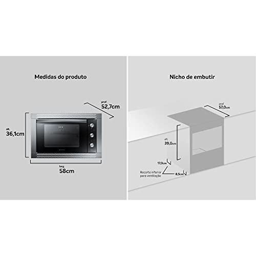 Forno de Embutir Elétrico Espelhado 44l com Grill e Timer Atlas U Top Style 127v