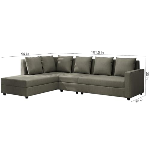 Image of FURNY Gloria 6 Seater LHS L Shape Sectional Sofa Set (Grey-Color) with Velvet Fabric