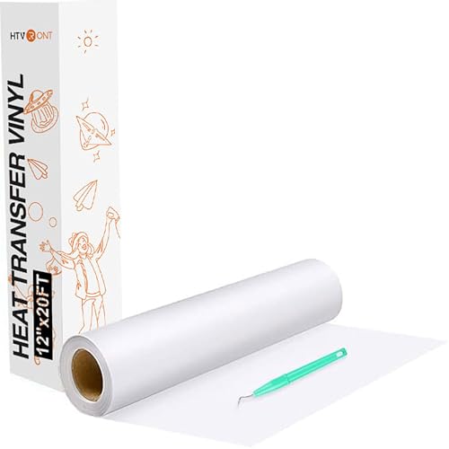 HTVRONT Heat Transfer Vinyl White HTV Rolls - 12' x 20ft White Iron on...