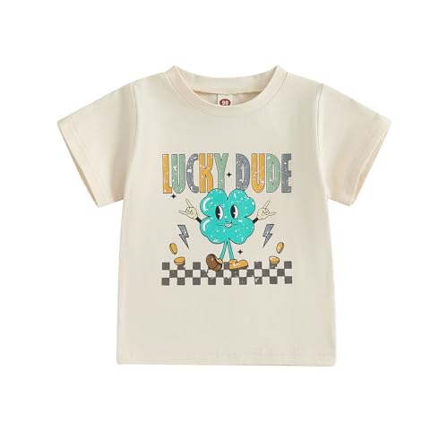Toddler Boys St Patricks Day Shirt Cute Letters Print Short Sleeve Tee Tops Little Kids Saint Patricks Outfit (Beige, 2-3 Years)