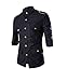 Herren Stitching Golden Epaulettes Dekoratives Shirt Einfarbige Dreiviertel-Ärmel Slim Fashion Personality Shirt Top L