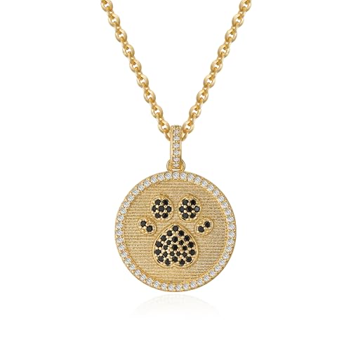 Fettero Gold Charm Necklace for Women, 14K Gold Plated Rose Paw Pendant Necklace, Dainty CZ Jewelry Necklaces for Women Gifts