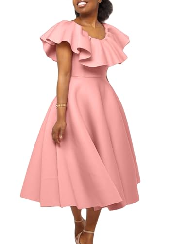 Image of Tcremisa Womens Elegant Ruffle Banquet Dress Summer Off Shoulder Pleated A Line Evening Party Prom Dresses