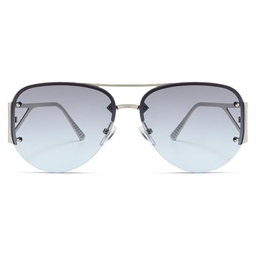 Fashion Metal Half Frame Women's Pilot Sunglasses Classic Double Beam Glasses Trendy Men Champagne Sunglasses N45