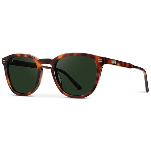 Image of WearMe Pro WMP Eyewear - Men's Classic Round Polarized Sunglasses, Premium Slim Acetate Frame with Dashed Rivet Details