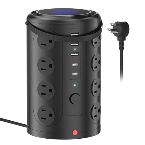 Image of Tower Surge Protector Power Strip (16 AC Outlets + 5 USB Ports Including 2 Type-C), 5FT Extension Cord, 1800J Protector Charging Tower, Essential for Home /Office /Dorm