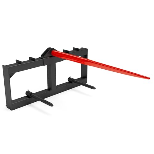 GarveeLife Bale Spear Hay Spear Attachments 3000lbs Capacity Quick Attach Skid Steer Hay Frame Attachment with 1pc 49 Hay Spear & 2pcs 17 Black Stabilizer Spears for Tractors & Skid Steer Loader