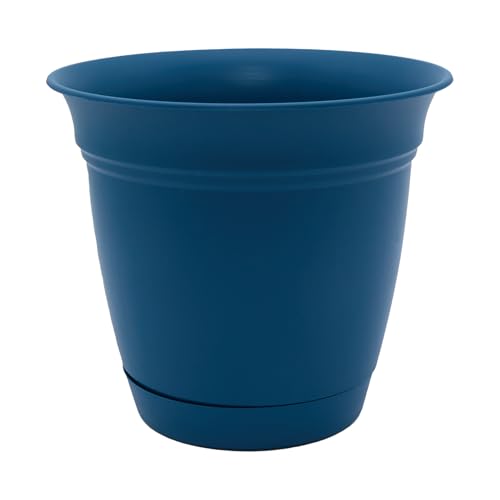 The HC Companies Eclipse Round Planter with Saucer - Outdoor & Indoor Plant Pot with Drainage Holes - Lightweight, UV-Resistant Plastic Pots for Plants, Flowers & Herbs (10