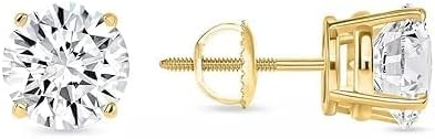 Round Cut Lab Created Diamond Stud Earrings, 2.00 Ct, 14k Yellow Gold Finish, Screw Back