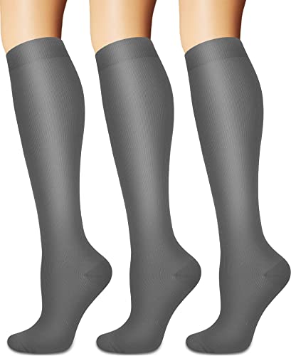 Image of 3 Pairs Knee High Graduated Compression Socks For Women and Men - Best Medical, Nursing, Travel & Flight Socks - Running & Fitness - 15-20mmHg