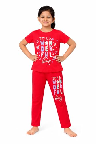 Image of NammaBaby Girl's Soft Cotton Night Suit (Printed T-Shirt & Pant Set /Girls Night Dress /Nightwear) Pack of 1