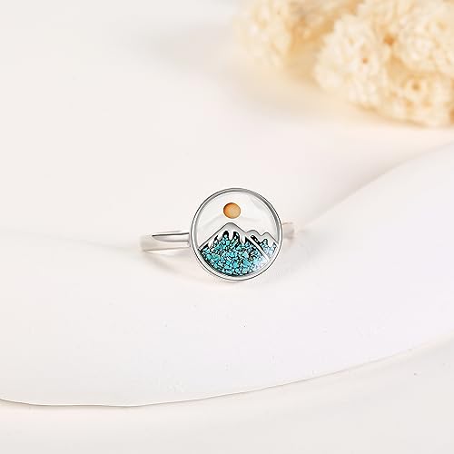 Mustard Seed Mountain Ring Sterling Silver Mountain Turquoise Ring Climbing Christian Inspirational Jewelry for Women Size 6 7 8 94