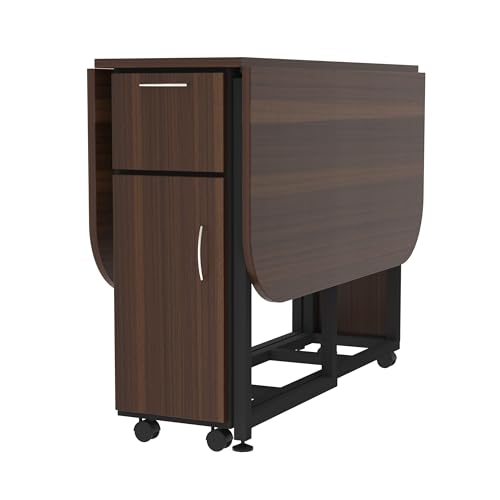 Image of InnoFur Forito Folding 4,2 Seater Dinning Multipurpose Table| Dining Room Set Wooden with Steel Frame for Home and Kitchen, Size-Regular (4 Seater), Brown