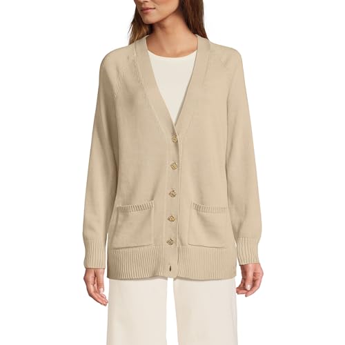 Lands' End Women's Drifter Varsity Vneck Relaxed Cardigan Sweater