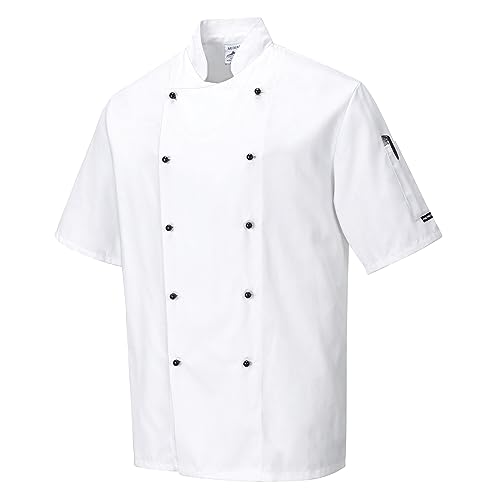 Portwest C734 Chaqueta De Chef Para Hombres Blancos Manga Corta Blanca, XL
