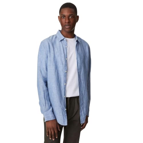 Image of Marks & Spencer Mens Solid Linen Blend Collared Neck Regular Fit Easy Iron Shirt