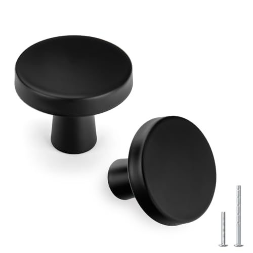 goldenwarm 5 Pack Matte Black Cabinet Knobs for Kitchen Hardware Handles Round Dresser Drawer Knob for Closet Bifold Modern Cabinets Pulls,1.27 Inch