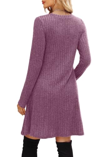Image of OFEEFAN Long Sleeve Dress for Women Crew Neck Empire Waist Tunic Dress with Pockets