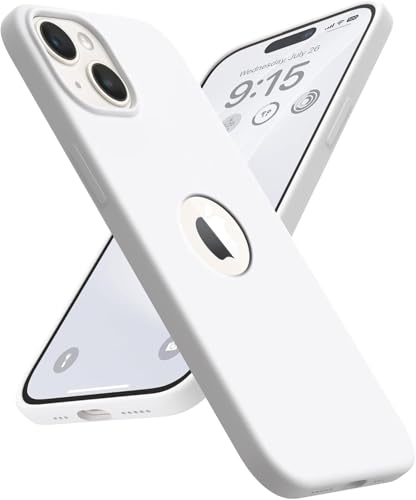 Image of VONZEE Microfiber Logo Cut Cover Compatible for iPhone 13 Case Cushion Liquid Soft Silicone Gel Rubber Phone Cases Non-Slip Full Body Protective Shockproof Back Cover 6.1 inch, White