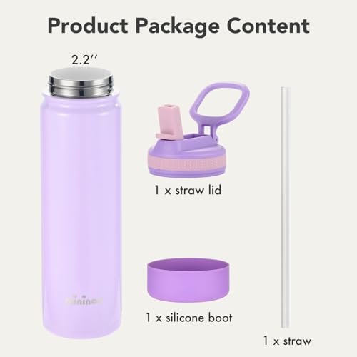 Insulated Stainless Steel Water Bottle with Straw, Ceramic-Lined, BPA-Free & Leak-Proof, 24 oz, Sparkling Lavender