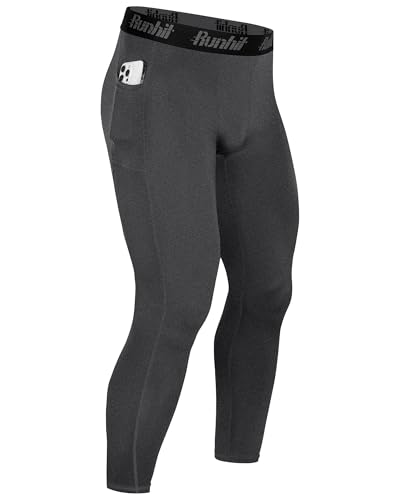 Image of Runhit Mens Compression Pants Running Tights Pockets Sports Leggings Spandex Workout Cycling Athletic Thermal