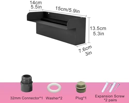 Stainless Steel Waterfall Fountain - 15cm Indoor Outdoor Garden Pool Feature, Elegant Backyard Decor, Tranquil Water Spillway for Relaxation and Aesthetics