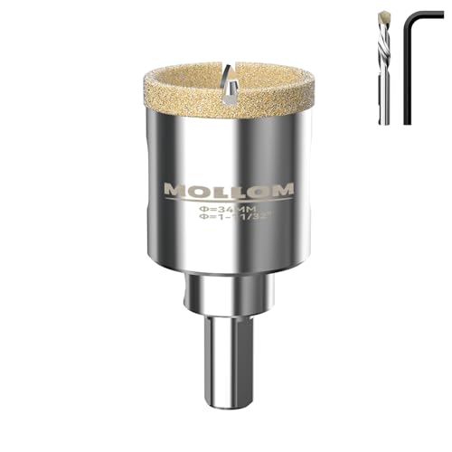 Image of MOLLOM 1-11 /32 inch (34mm) Diamond Hole Saw with 2 Pilot Drill Bit | Tile Hole Saw Smooth Cutting Porcelain Tiles,Ceramic,Marble,Granite