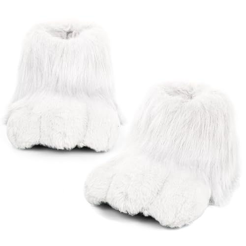 Shyyween Adult Easter Bunny Boot Rabbit Foot Shoes Easter Bunny Costume Accessories Plush Rabbit Slippers for Easter(White)