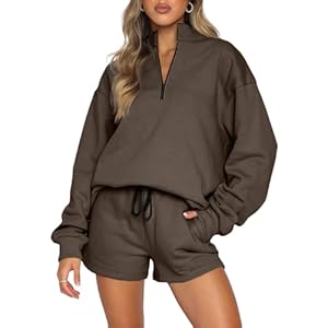 Aleumdr-Women-Two-Piece-Sweat-Set-2024-Fall-Clothes-Outfits-Fleece-Long-Sleeve-Loose-Fleece-Sweatshirt-with-Pajamas-Short-Sets-Casual-Comfy-Athletic-Tracksuit-Brown-Large Aleumdr Women Two Piece Sweat Set 2024 Fall Clothes Outfits Fleece Long Sleeve Loose Fleece Sweatshirt with Pajamas Short Sets Casual Comfy Athletic Tracksuit Brown Large