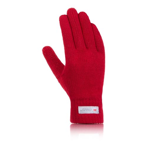 Image of GM Apparel Kids Knitted Thinsulate Thermal Gloves - 3M Insulated Full Finger Gloves Mittens for Kids Boys or Girls for Cold Winter Weather (Red, 8-13 Years)