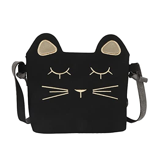 Bolsa de mensajero Y3 con diseño de gato bordado de tamaño pequeño, diseño de personalidad divertida (negro, talla única)