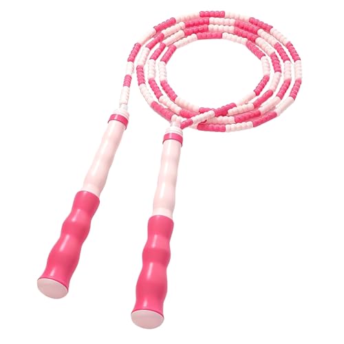 【超軽量ハンドル】ビーズなわとび 小学生/幼児用 安全TPU素材 滑り止めグリップ 長さ調節可能 学校・家庭での運動に 収納袋付き (ピンク)