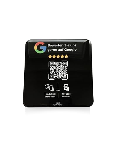 Karte/Schild für Google Bewertungen mit QR-Code und NFC (12x12cm selbstklebend) - schwarz