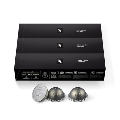 Nespresso Capsules VertuoLine, Fortado Gran Lungo Americano, Dark Roast Espresso Coffee, 30 Count Coffee Pods
