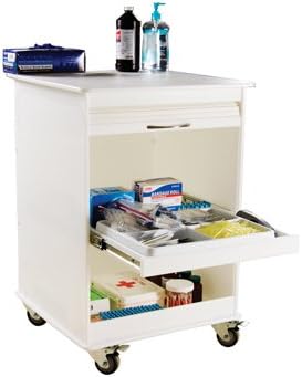 50591 - TrippNT White Maui Lab Island Cart - Cart Maui 2 Foot Mobile Lab Island White HDPE with 1 Pull Out Shelf 1 Bottom Shelf and Locking Roll Top Door with 3 inch Casters