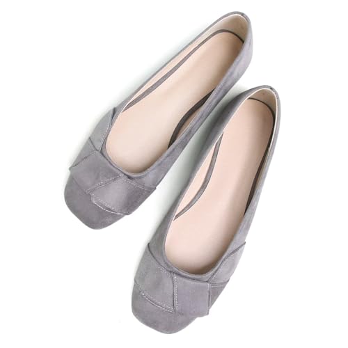 WENJIAZHIZHI Womens Bow Shoes Solid Square Toe Ballet Flats Casual Slip On Loafers for Women Dressy Comfortable3
