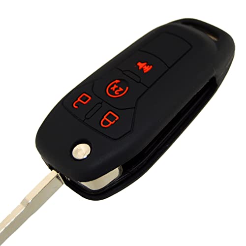 Image of Silicone Rubber Key Fob Covers Protector for Ford F150 F250 F350 F450 F550 Raptor Ranger Transit Fusion Bronco Lightning Maverick XLT (Flip Key)