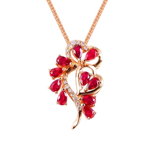 Homxi Collar de Oro Rosa Mujer 18 Kilates,Collares Cadena Corazón y Pera con 0.55ct Rubí Creado y Moissanita Colgante Collar Cadena Oro Rosa Mujer
