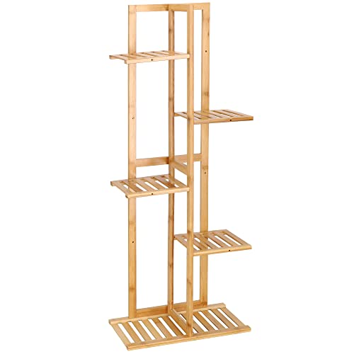 SPRINGOS - Soporte escalonado para flores y plantas, escalera para plantas de madera de bambú, 5 niveles