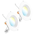 Sunco 5CCT Retrofit LED Recessed Lighting 6 Inch, 2700K/3000K/3500K/4000K/5000K Selectable, Dimmable Can Lights, Smooth Trim, 13W=75W, 965LM, Damp Rated, UL-Certified 2 Pack