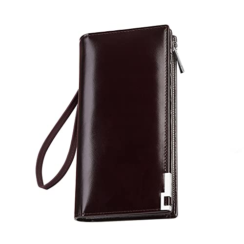 VANNANBA Long Wallet Men Leather,RFID Blocking Oil Leather Zipper Wallet for Men Clutch Bag,with Gift Box